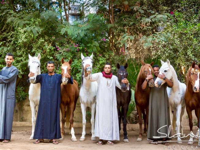 people holding horses for a photo in egypt