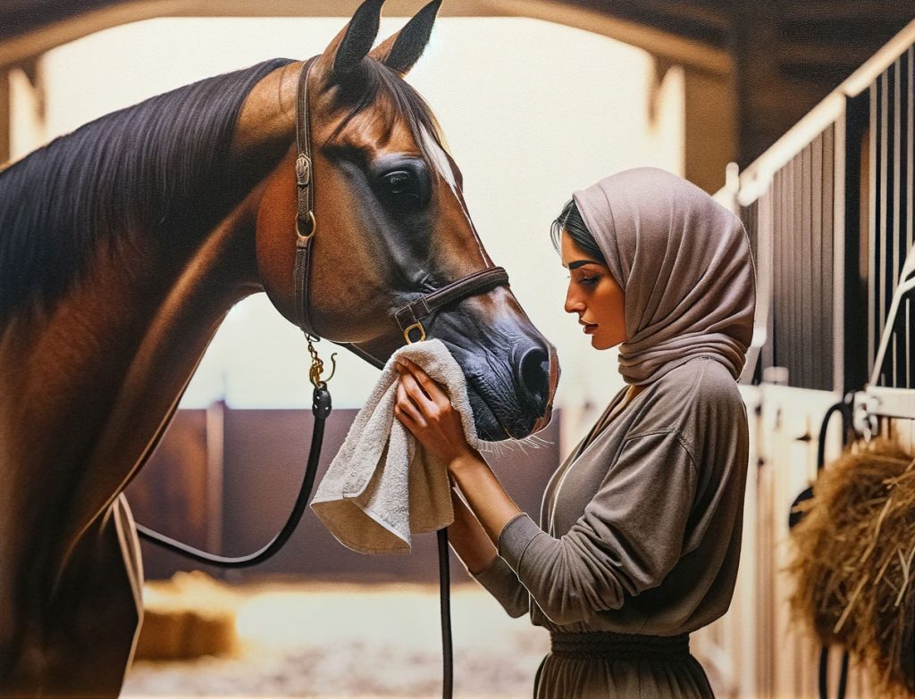 hijab-Lady-grooming-a-horse