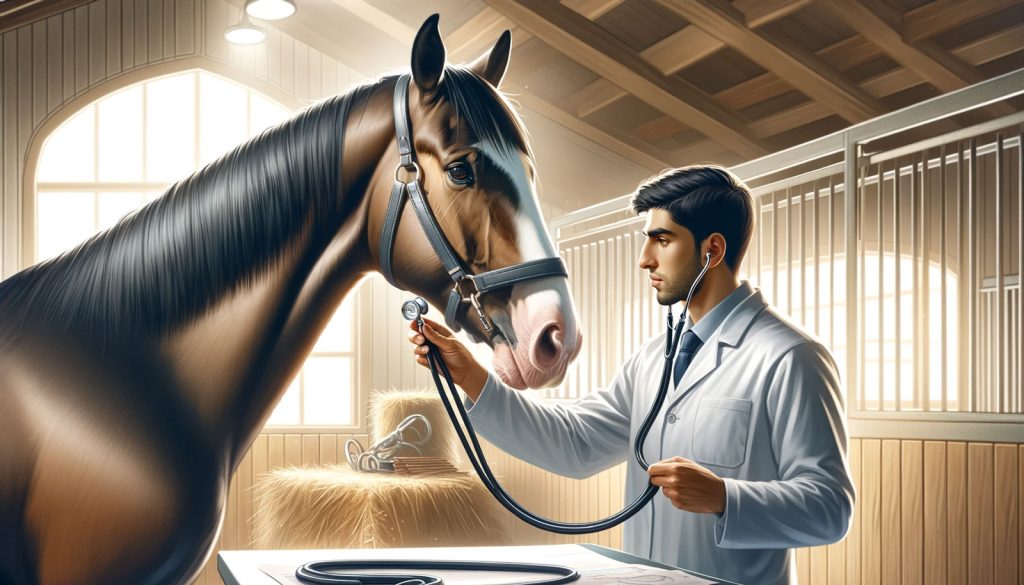 stethoscope being used on a horse -horse first aid kit